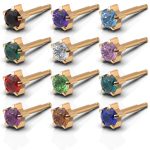 Сережки-голки Дюжина (12 пар) Studex / Nina / Caflon 113Y крапан з кольоровим камінням