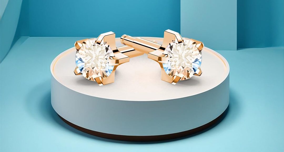 Сережки пусети купити для первинного проколу — модель System r993 із завальцованим каменем