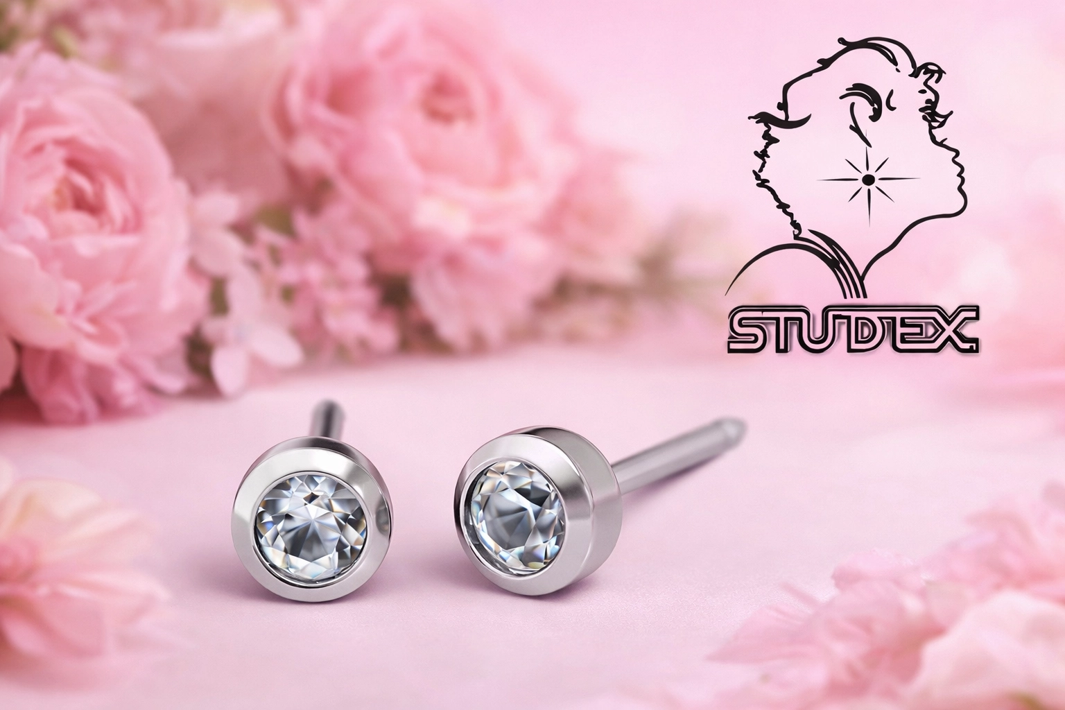 Сережки для проколу Studex завальцовані з каменем