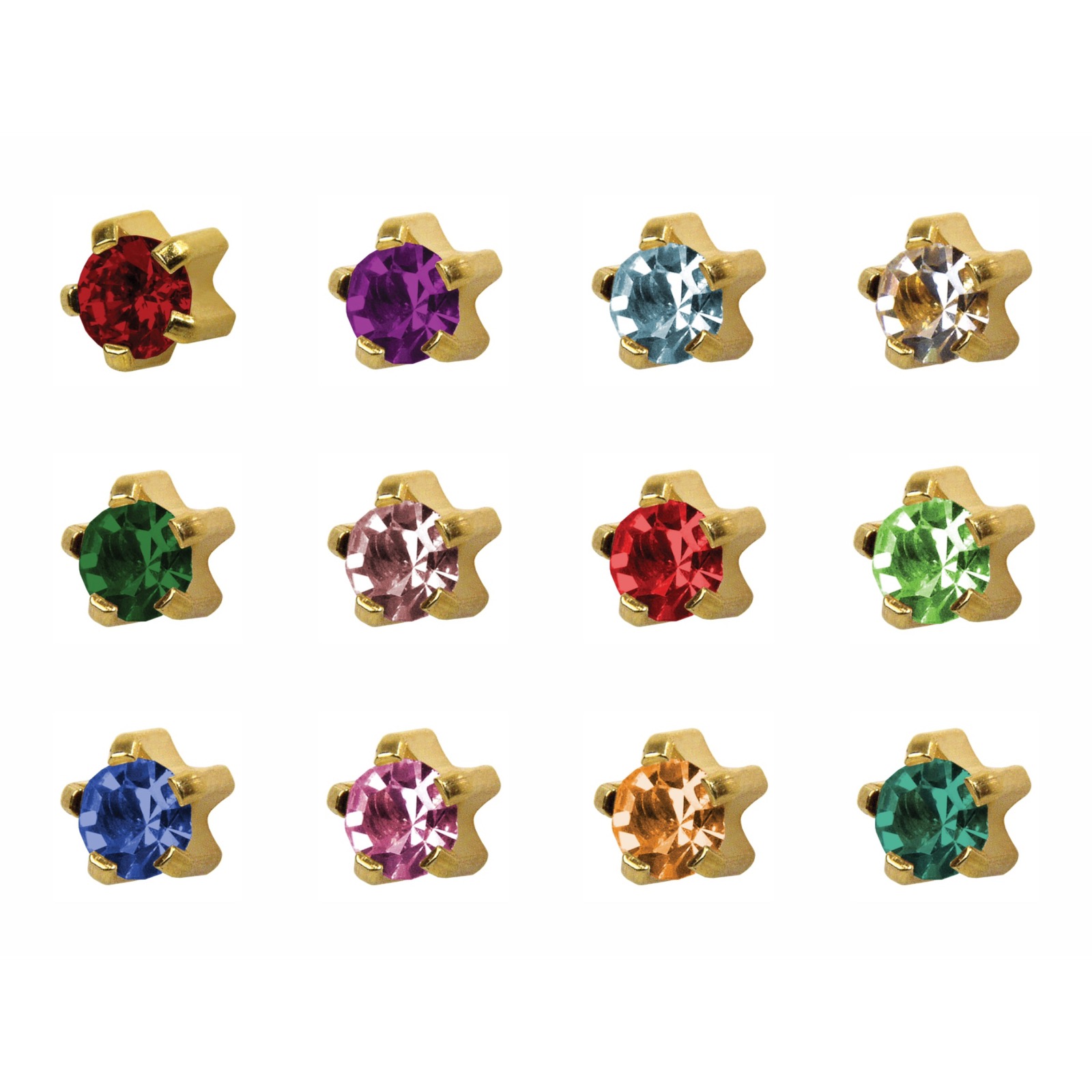 зображення_viber_2026-03-04_13-46-40-714 Сережки-голки Дюжина (12 пар) Studex 113GS крапан з кольоровим камінням - Зображення 1